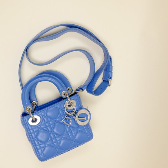 CHRISTIAN DIOR Lambskin Cannage Mini Lady Dior Blue - Picture 1 of 6
